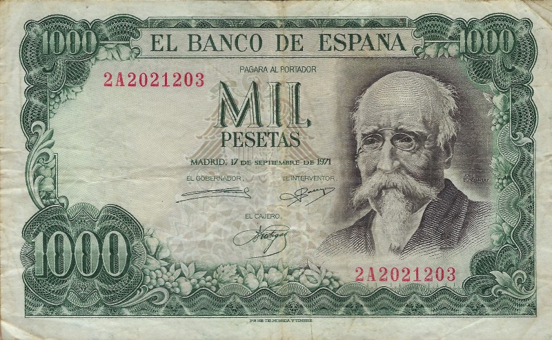 Рисунок 5. Аверс банкноты 1000 испанских песет образца 1971 года, источник – Викисклад